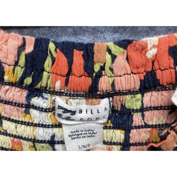 Billabong Dress Womens Large Black Floral Smocked Long Sleeve Boho Mini - Picture 5 of 9